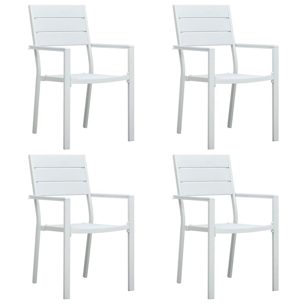 Vidaxl Záhradné stoličky 4 ks, biele, HDPE, drevený vzhľad